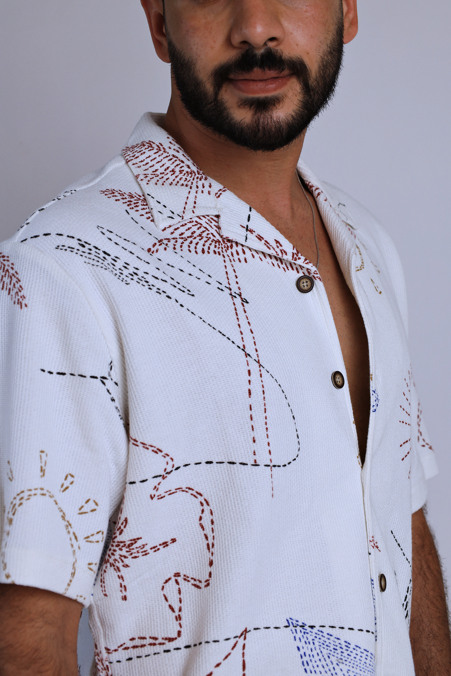 White Printed Relaxed- Fit Shirt