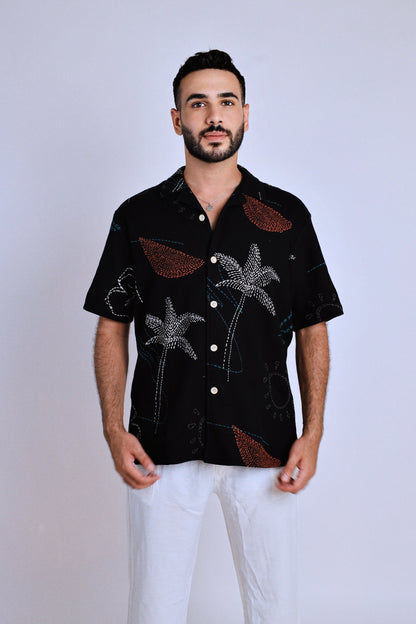 Black Printed Relaxed-Fit Shirt